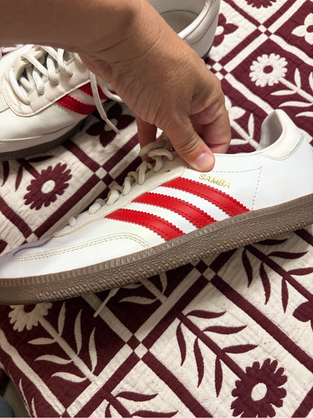 Adidas Samba Leather Sneaker in White & Red Mens 9